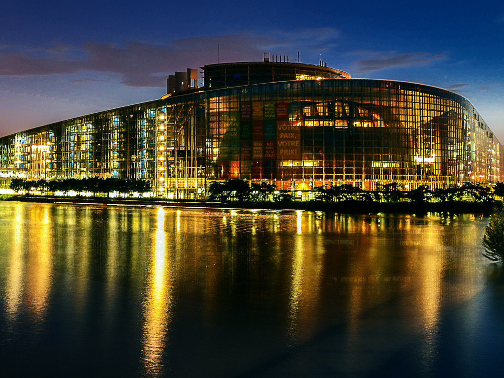 European Parliament in Strasbourg by night