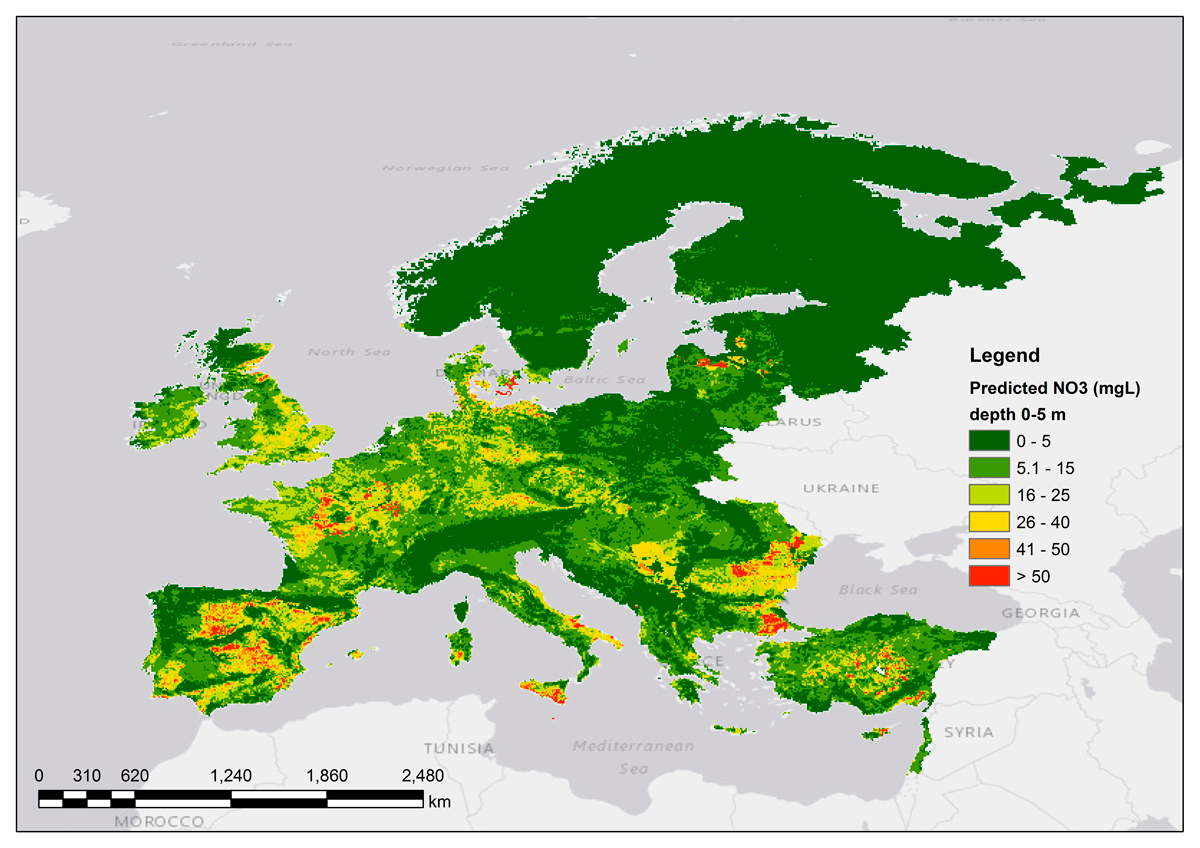 Predicted NO3 concentration in shallow aquifer