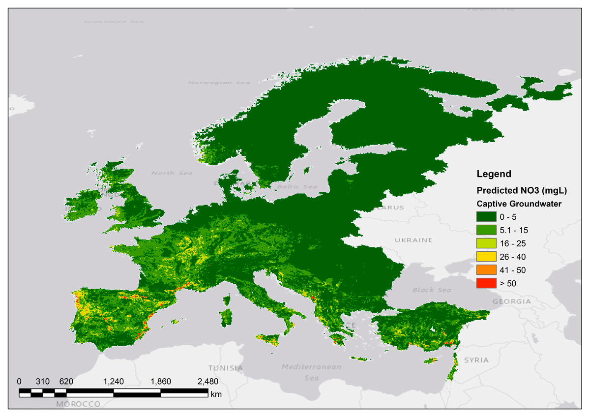 Predicted NO3 concentration in captive groundwater