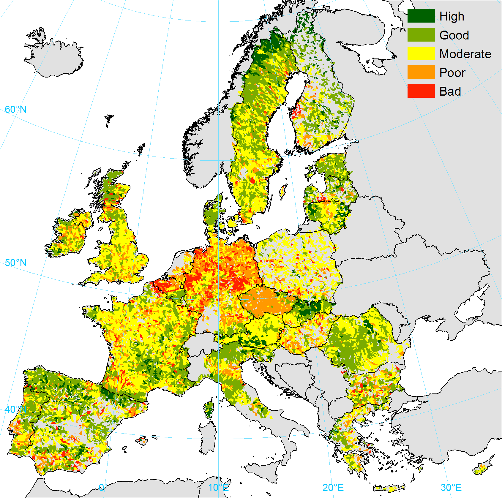 Ecological status of freshwater in Europe