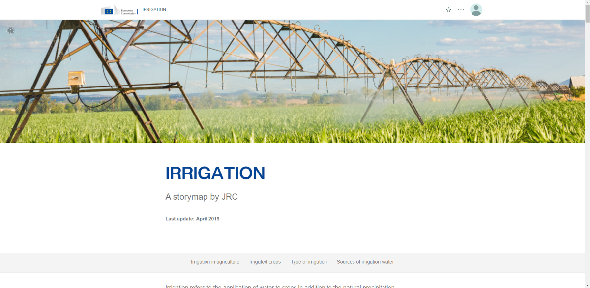 Home page of the storymap about irrigation in the EU